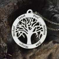 Tree of Life Necklace with Customizable 1-6 Names in Silver