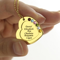 Heart Birthstones Family Names Necklace For Mother In Gold