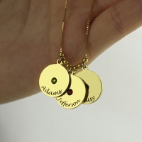 Mother's Disc and Birthstone Charm Name Necklace 18k Gold