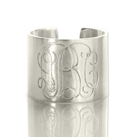 Iconic Personalized Monogram Cuff Ring Sterling Silver