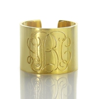 Script Monogram Cuff Ring Gift 18K Gold Plated