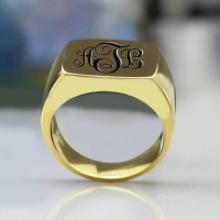Classic Custom 18K Gold Plated Monogram Signet Ring