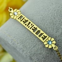 Cut Out Name Bracelet With Birthstone Gold