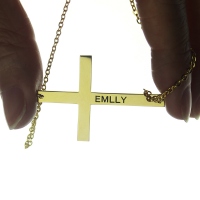 Chaste Gold Plated Silver Latin Cross Necklace Engraved Name 1.25"