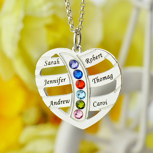 6 Piece Personalized Friendship and Birthstone Necklace in 18K Gold Ve
