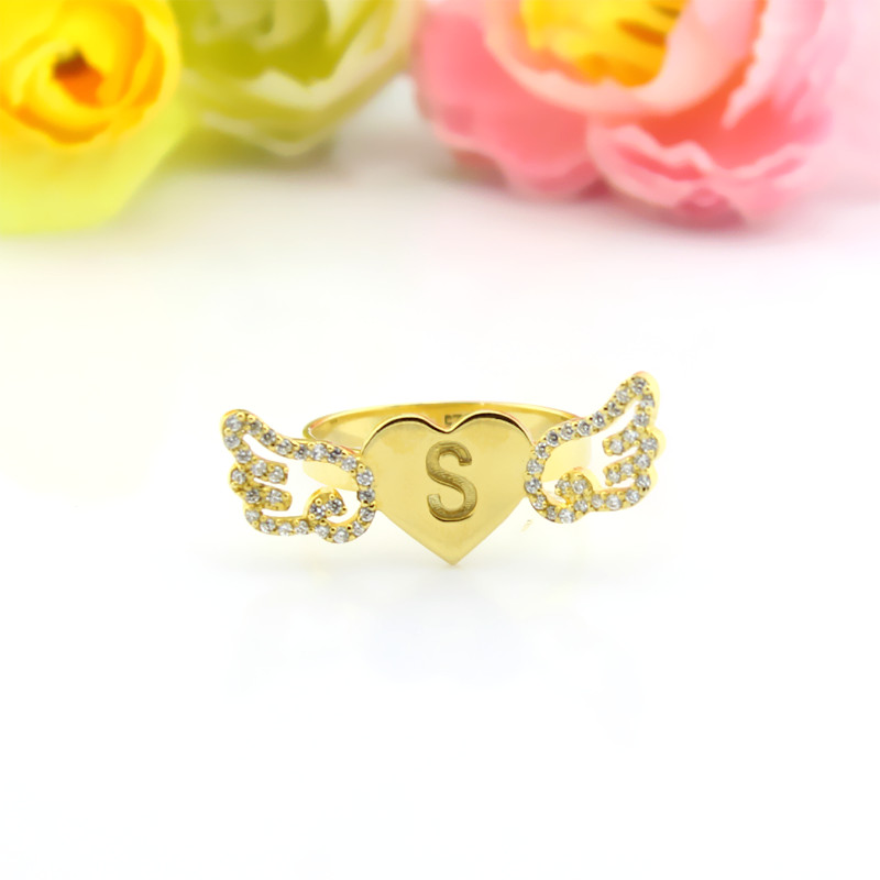 Bague Ailes D'ange En Or Blanc Plaqué Rhodium - Zirconium Cubique AAA, Largeur 10 Mm, Taille Amovible, Neuf Avec étiquettes