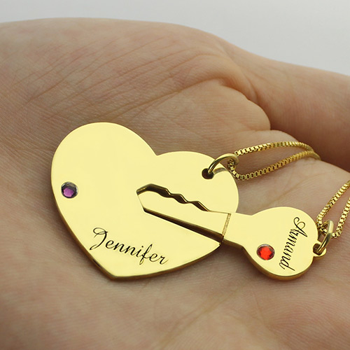 key to my heart couple name pendant necklaces gold