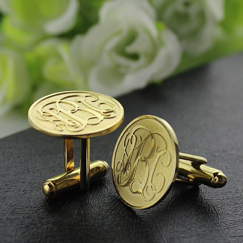 Budget Friendly 18K Gold Monogram Engraved Disc Cufflinks