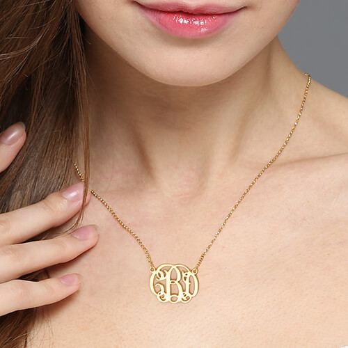 Personalized Small Celebrity Monogram Necklace 18k Gold Plated 
