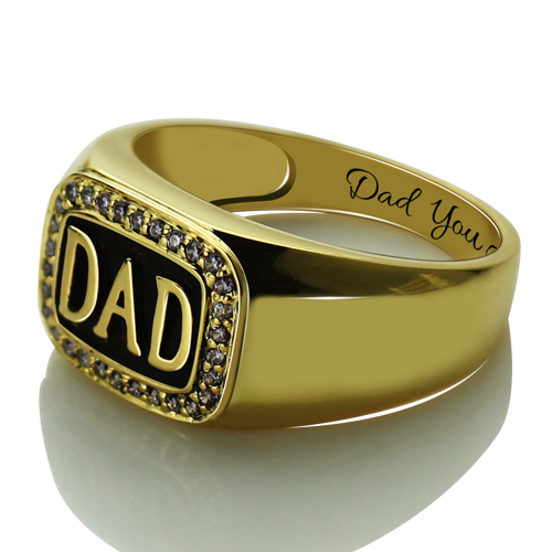 18K Gold Plated Men's Diamond DAD Ring Father's Day Gift