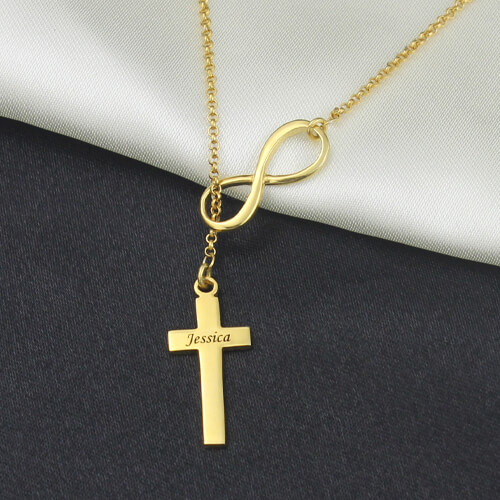 Customized Infinity Symbol Cross Name Necklace In 18K Gold Plated