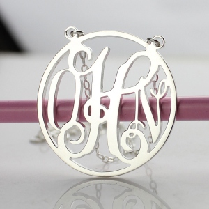 Match-all Circle Solid White Gold Initial Monogram Name Necklace