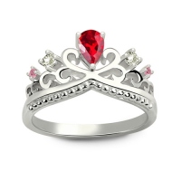Romantic Birthstones Princess Crown Ring Silver