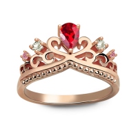 Romantic Rose-Gold Princess Crown Ring with Birthstone  
