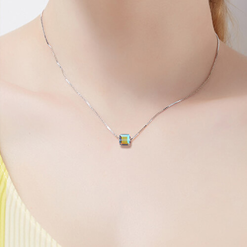 Swarovski Crystal Aurora Cube Necklace | Getnamenecklace