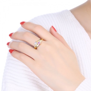 Two Heart Birthstone Ring Gold Plated