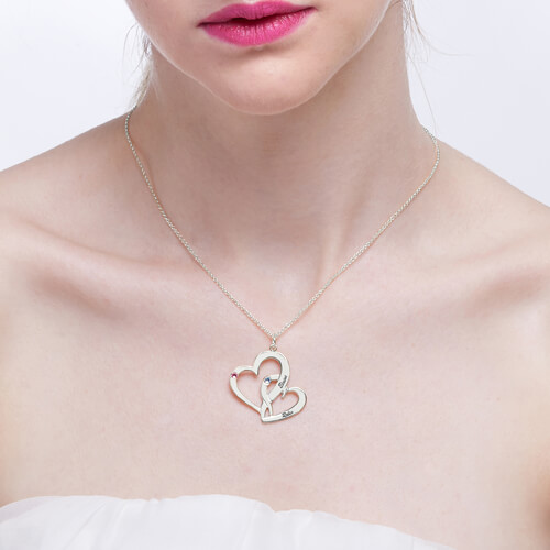 Yandam 2 Names Hearts Custom Necklace Birthstone Custom Necklace Ms 