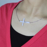Impressive Silver Latin Cross Necklace Engraved Name 1.25"