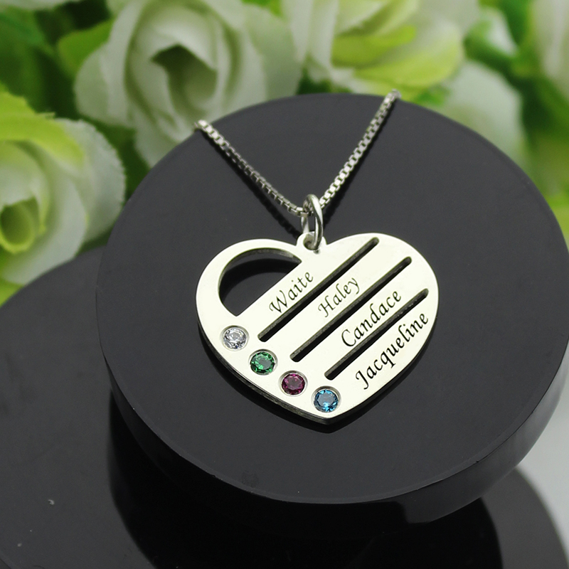 Grandmother's Heart Necklace Gift with Birthstones and Names