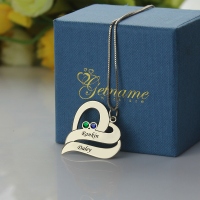 Heart Necklace for Her with 2 Names & Birthstones