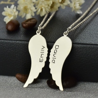 Custom Cute His and Her Angel Wings Necklaces Set Silver