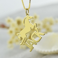 Kids Name Necklace with Horse Gold Over