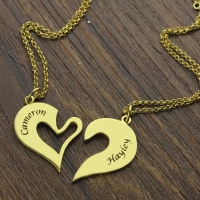 Double Name Heart Mother Daughter Necklace Set 18K Gold Plated