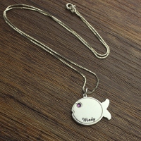 Fish Birthstone Necklace Engraved Name Sterling Silver