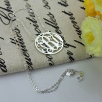 Circle Solid White Gold Initial Monogram Name Necklace