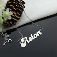 Personalized Solid White Gold BANANA Font Style Name Necklace