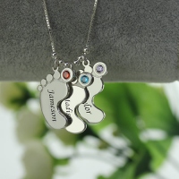 Personalized Mother's Name Necklace with Baby Feet Charm