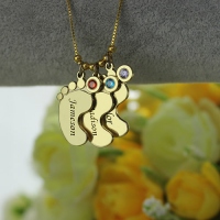 Mother's Pendant Baby Feet Names Necklace 18k Gold Plated