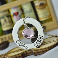 Personalized Circle Name Pendant With Birthstone Silver