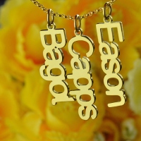 Customized 3 Vertical Names Necklace 18K Gold Plated