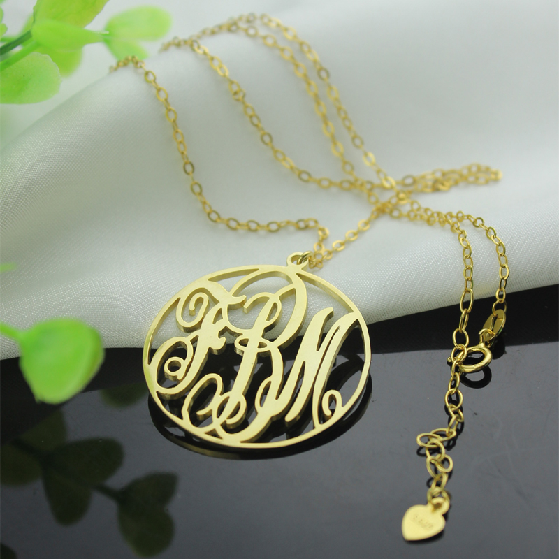 Solid Gold Vine Font Circle Initial Monogram Necklace - 10K/14K/18k ...