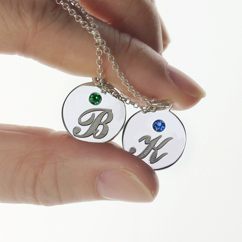 a266XDKSJK Personalized Name Necklace Disc Necklace with Initial & Birthstone Jewelry Custom