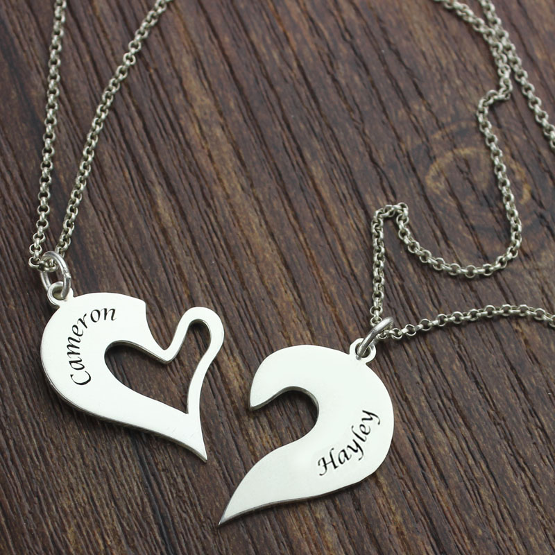 Personalized Breakable Heart Name Necklace For Couples Silver Getnamenecklace