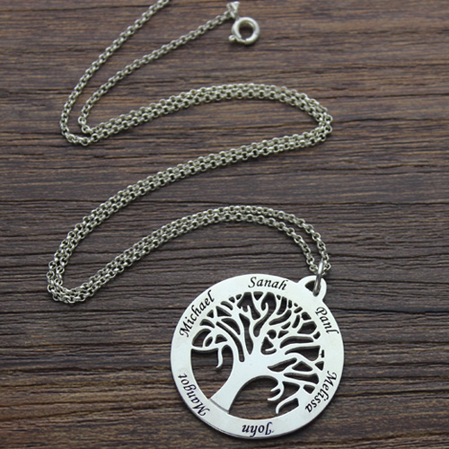 Suxerlry Personalized 925 Sterling Silver Family Tree of Life Pendant Custom Name Necklace 