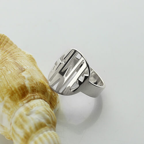 Personalized Cut Out Block Monogram Ring Sterling Silver