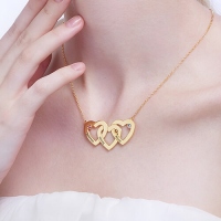 Intertwined 3 Hearts & Birthstones Name Necklace In Gold