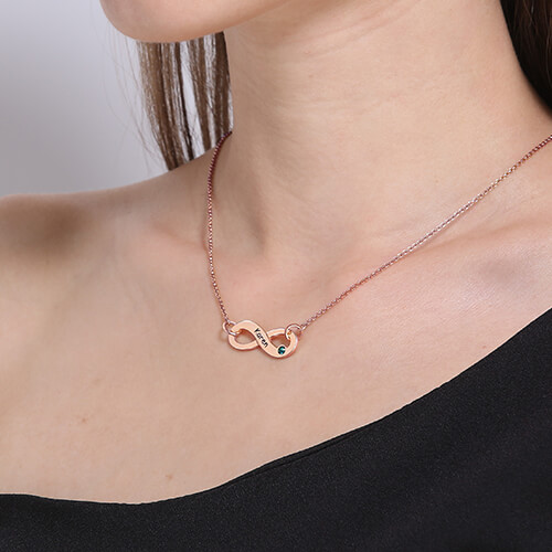 Engraved Birthstone Infinity Necklace Rose Gold Infinity Sign Necklace