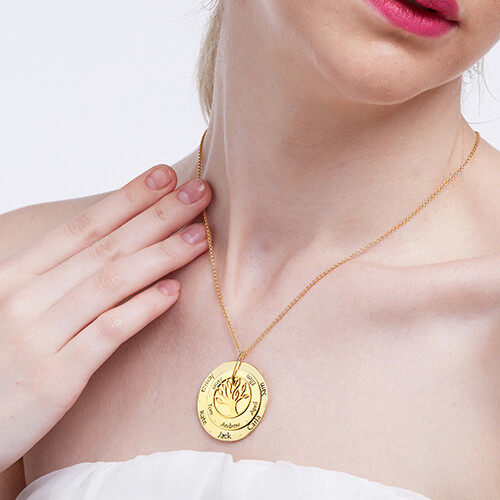 Disc Family Tree Name Necklace for Grandmother 18K Gold Plated ...