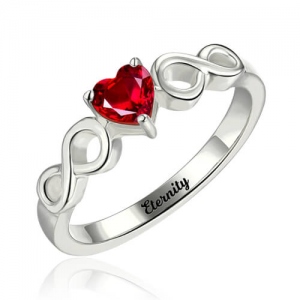 Engraved Infinity Ring With Heart Birthstone Silver