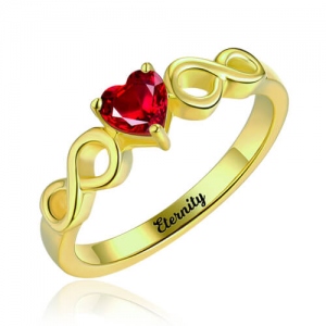 Gorgeous Engraved Double Infinity Ring with Heart Birthstone Gold Plated