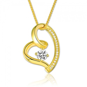 Personalized Her Heart Birthstone Necklace Gold Plated