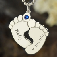 Feet Charms for Mom with Baby's Name and Birth Date Sterling Silver