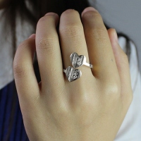 Custom Made Two Hearts Monogram Initial Ring Silver
