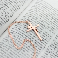 Personalized Rose Gold Plated Silver Cross Name Necklace with Heart