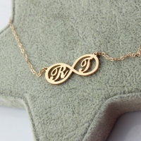 Infinity Necklace with Two Initial Rose Gold Plated 925 Silver