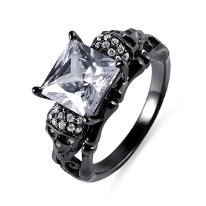 Skull and Birthstones in Black Plated Silver Ring